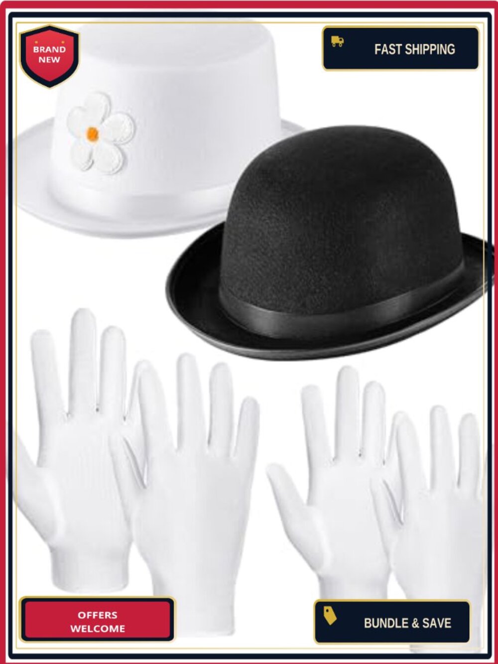 Adult Costume Set 5 Pcs Hat Glove Felt Spandex Flower Patch Cosplay Halloween